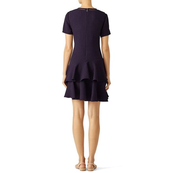 Rebecca Taylor Navy Textured Ruffle Tiered Dress • Size 8 - Picture 3 of 10